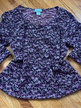 Fashion Bug Pink Lace Sheer Floral Long Sleeve Layered Top